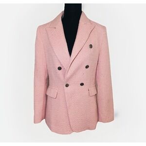 MINA SELF Light Pink Tweed Gold Specks Jacket Blazer Button Detail Pockets SMALL